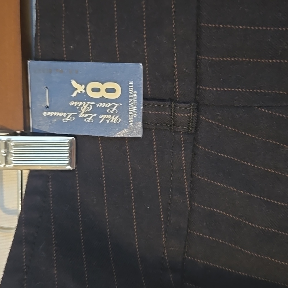 American Eagle Womens Navy Pinstripe Wide Leg Pants Size 8 NWT - Picture 2 of 10